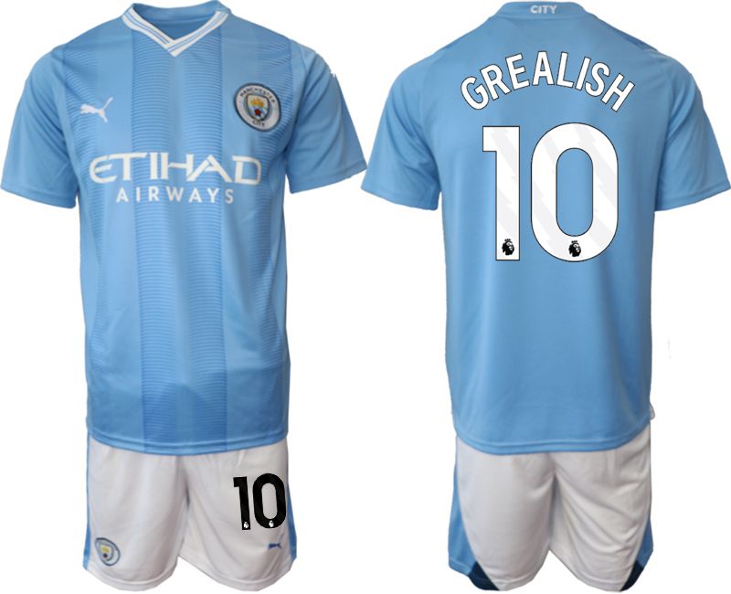 Men 2023-2024 Club Manchester City home Light blue 10 Soccer Jersey